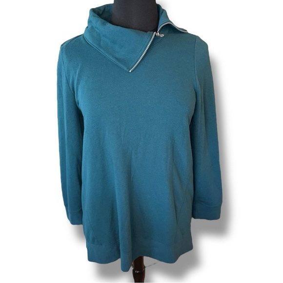 Lane Bryant Sweaters - LANE BRYANT LIVI Zipper Split Neck Cowl Sweater - Teal 14/16